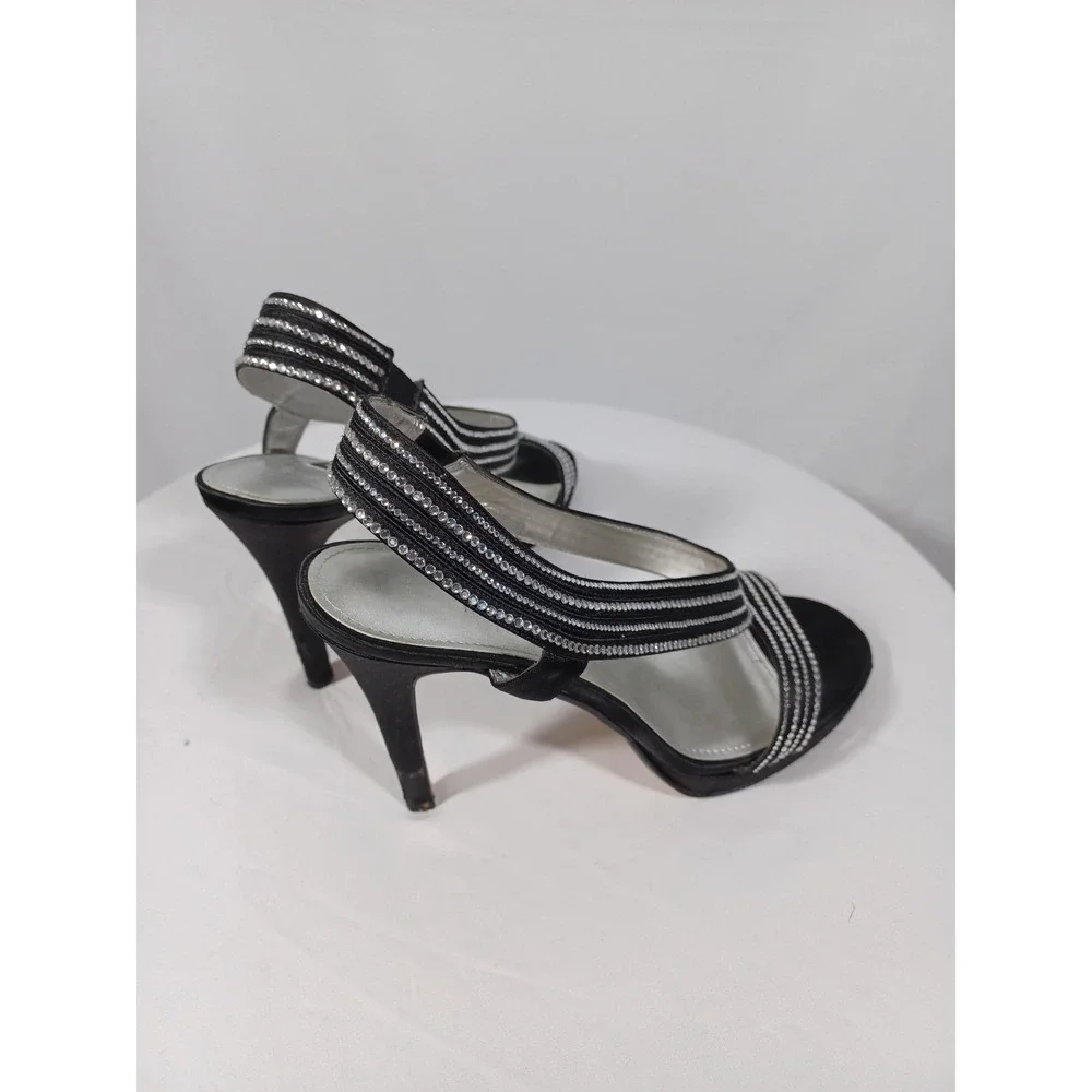 Caparros Tyra Shoes Womens Size 8.5 Black Rhinestone Slingback Sandals Heels - Picture 4 of 9